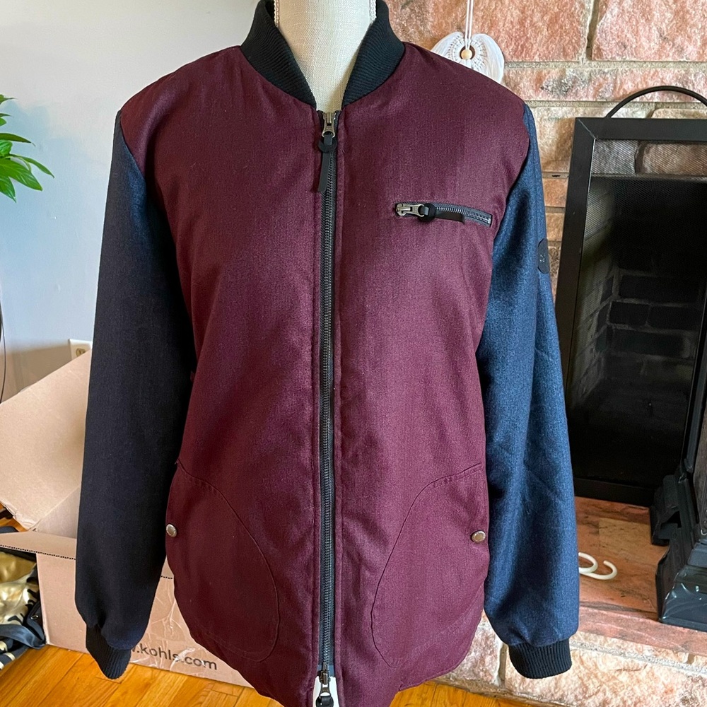 H&M Native Youth Brand Mens Maroon & Navy/Black Bomber Fall Jacket NEW! Sz. M/L